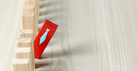 wooden blocks as workforce, red one has been hired, copy space